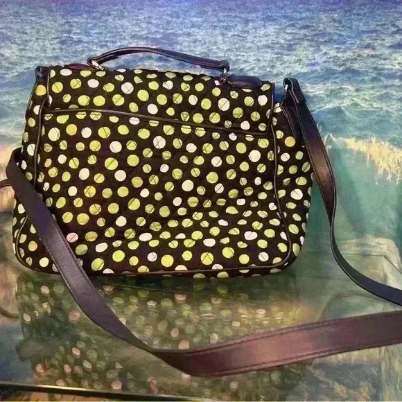 Vera Bradley Navy Blue Green Lucky Dots Turnlock Flap Crossbody Shoulder Bag - Picture 6 of 14